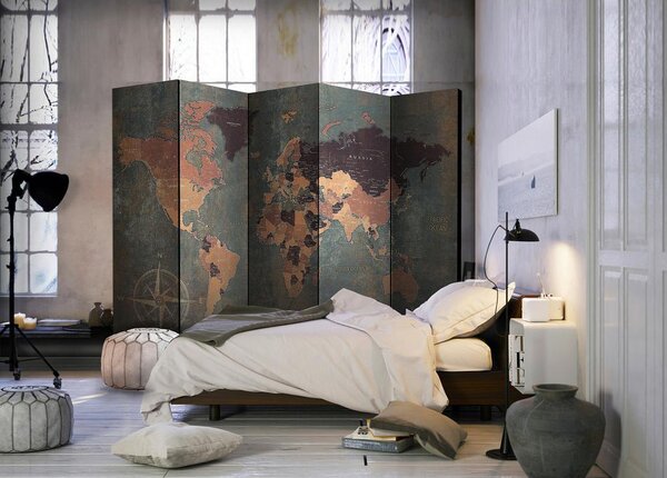 Artgeist Paravan Map In Browns And Greys, 5-Delni, Enostranski