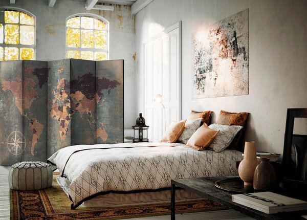 Artgeist Paravan Map In Browns And Greys, 5-Delni, Enostranski