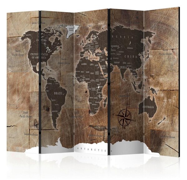 Artgeist Paravan Map On The Wood I, 5-Delni, Dvostranski