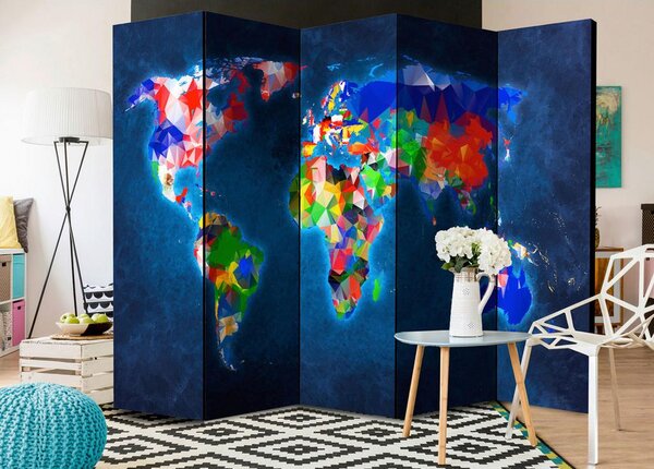 Artgeist Paravan Colorful Map I, 5-Delni, Dvostranski