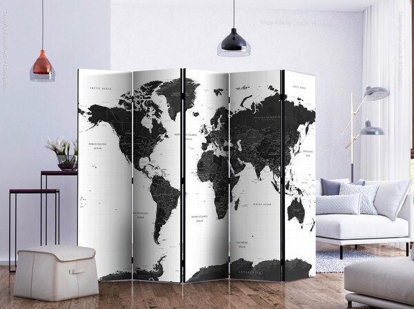 Artgeist Paravan Black And White Map I, 5-Delni, Dvostranski