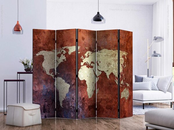 Artgeist Paravan Iron Continents I, 5-Delni, Dvostranski