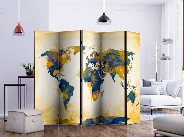 Artgeist Paravan Map Of The World I, 5-Delni, Dvostranski