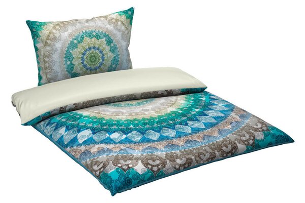 OBOJESTRANSKA POSTELJNINA MOON 140/200 cm saten modra