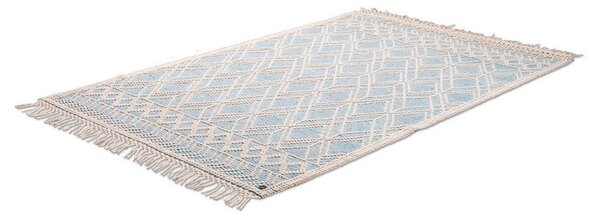 ROČNO TKANA PREPROGA Colored Macrame four 140/200 cm tkano krem barve, pastelno modra