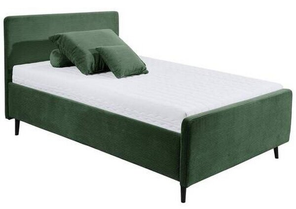 OBLAZINJENA POSTELJA 140 cm x 200 cm , tekstil, leseni material olivno zelena