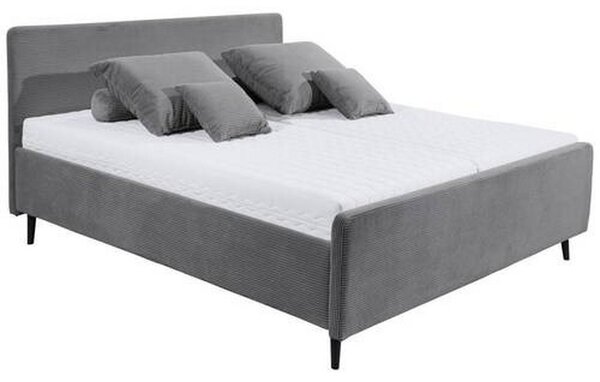 OBLAZINJENA POSTELJA 160 cm x 200 cm , tekstil, leseni material temno siva