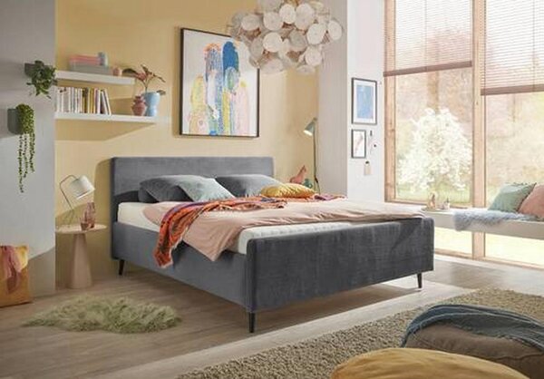 OBLAZINJENA POSTELJA 160 cm x 200 cm , tekstil, leseni material temno siva