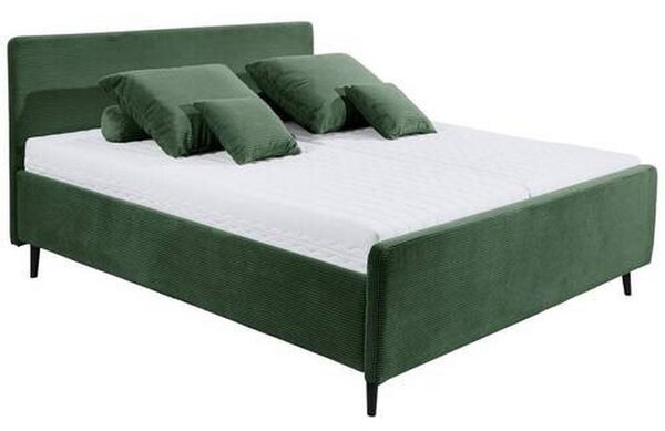 OBLAZINJENA POSTELJA 180 cm x 200 cm , tekstil, leseni material olivno zelena