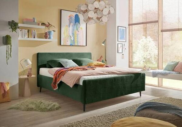 OBLAZINJENA POSTELJA 180 cm x 200 cm , tekstil, leseni material olivno zelena