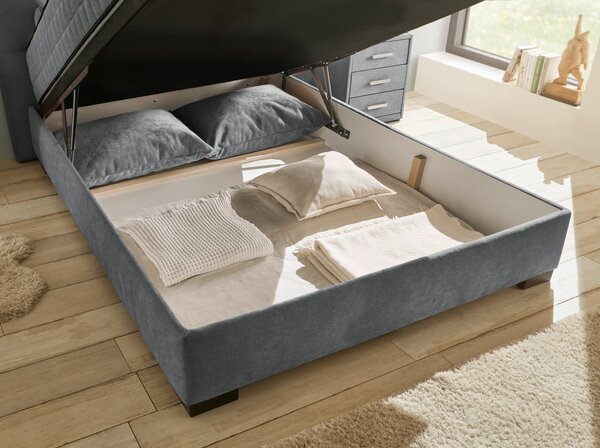POSTELJA Z VZMETNICO 140 cm x 200 cm , tekstil, leseni material antracit