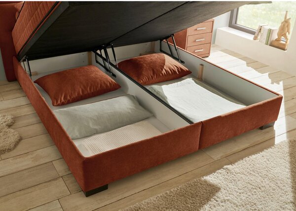POSTELJA Z VZMETNICO 160 cm x 200 cm , tekstil, leseni material barve konjaka