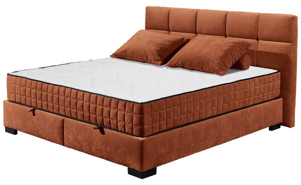 POSTELJA Z VZMETNICO 160 cm x 200 cm , tekstil, leseni material barve konjaka