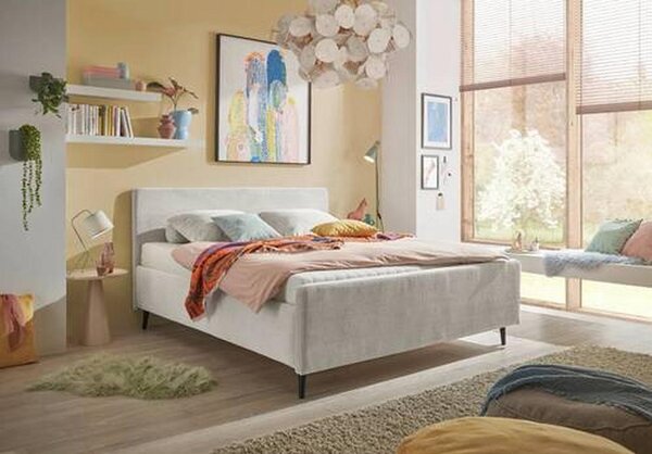 OBLAZINJENA POSTELJA 160 cm x 200 cm , tekstil, leseni material krem barve