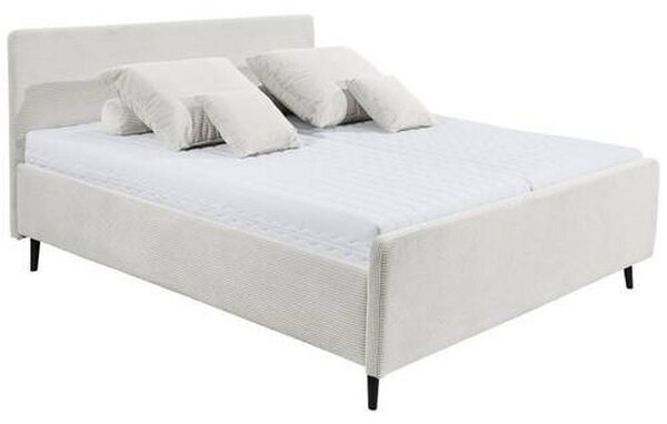 OBLAZINJENA POSTELJA 160 cm x 200 cm , tekstil, leseni material krem barve