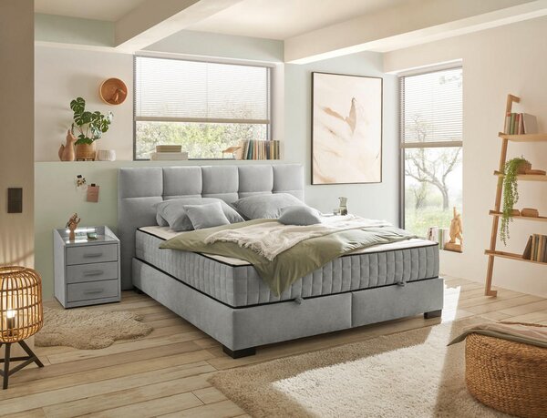 POSTELJA Z VZMETNICO 180 cm x 200 cm , tekstil, leseni material svetlo siva