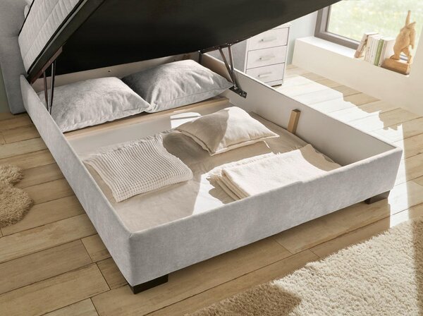 POSTELJA Z VZMETNICO 120 cm x 200 cm , tekstil, leseni material bež