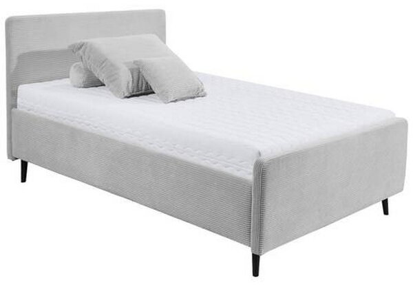 OBLAZINJENA POSTELJA 140 cm x 200 cm , tekstil, leseni material svetlo siva