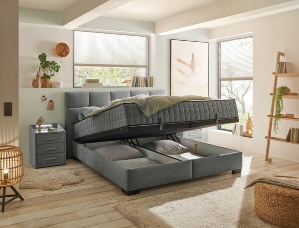 POSTELJA Z VZMETNICO 160 cm x 200 cm , tekstil, leseni material antracit