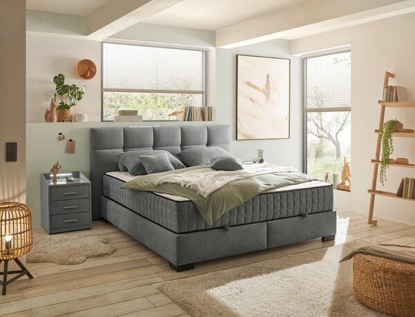 POSTELJA Z VZMETNICO 160 cm x 200 cm , tekstil, leseni material antracit
