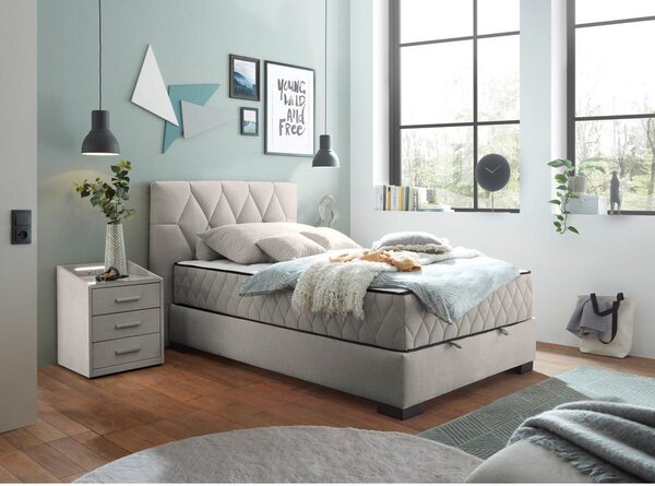 POSTELJA Z VZMETNICO 120 cm x 200 cm , tekstil, leseni material bež