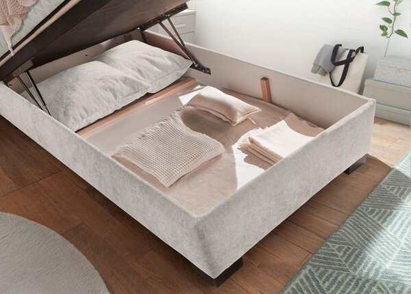 POSTELJA Z VZMETNICO 120 cm x 200 cm , tekstil, leseni material bež