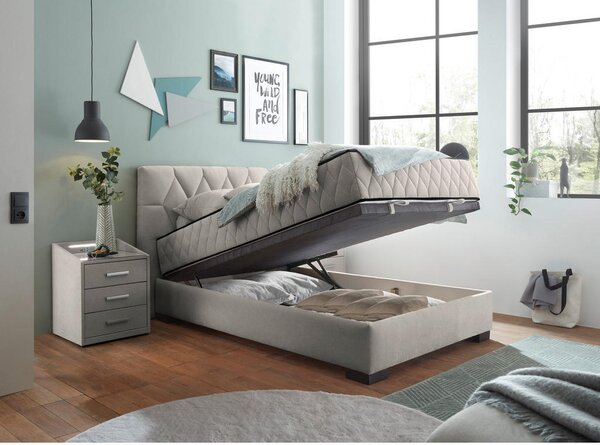 POSTELJA Z VZMETNICO 120 cm x 200 cm , tekstil, leseni material bež
