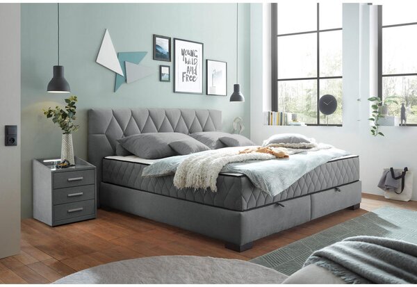 POSTELJA Z VZMETNICO 180 cm x 200 cm , tekstil, leseni material antracit