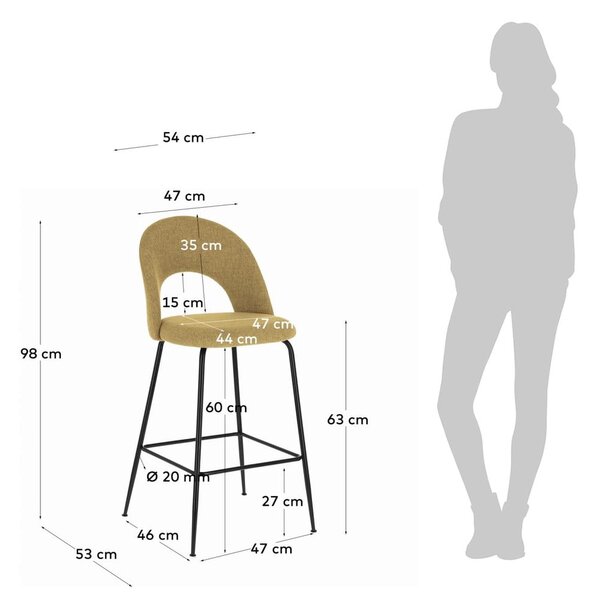 Gorčično rumeni barski stoli v kompletu 4 ks (višina sedeža 63 cm) Mahalia – Kave Home