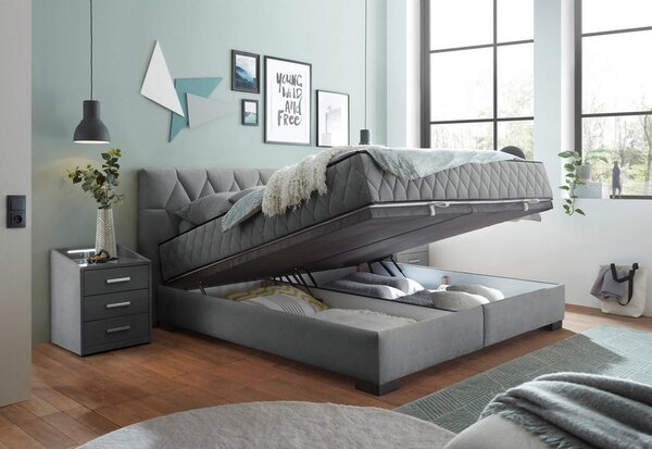 POSTELJA Z VZMETNICO 180 cm x 200 cm , tekstil, leseni material antracit