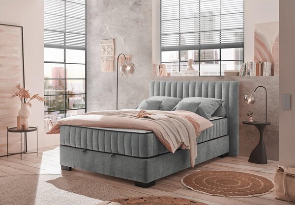 POSTELJA Z VZMETNICO 140 cm x 200 cm , tekstil, leseni material antracit