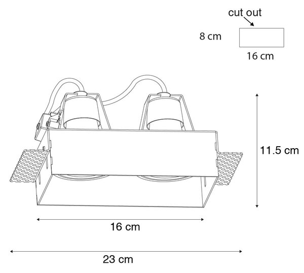 Komplet 6 vgradnih reflektorjev črnih GU10 70 mm 2-lučni brez okvirja - Oneon