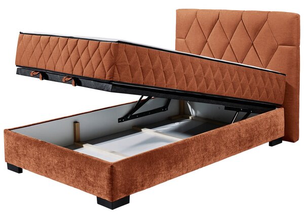 POSTELJA Z VZMETNICO 120 cm x 200 cm , tekstil, leseni material barve konjaka