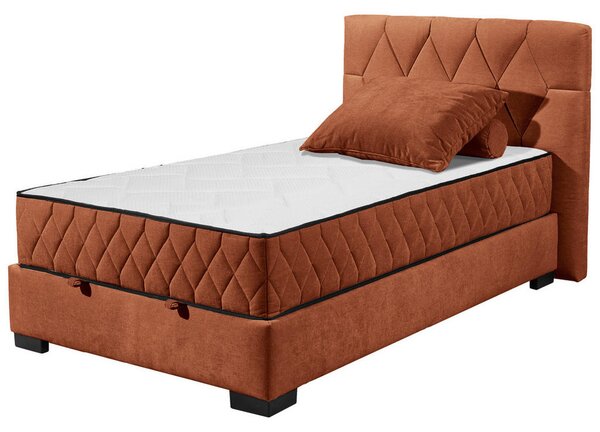POSTELJA Z VZMETNICO 120 cm x 200 cm , tekstil, leseni material barve konjaka