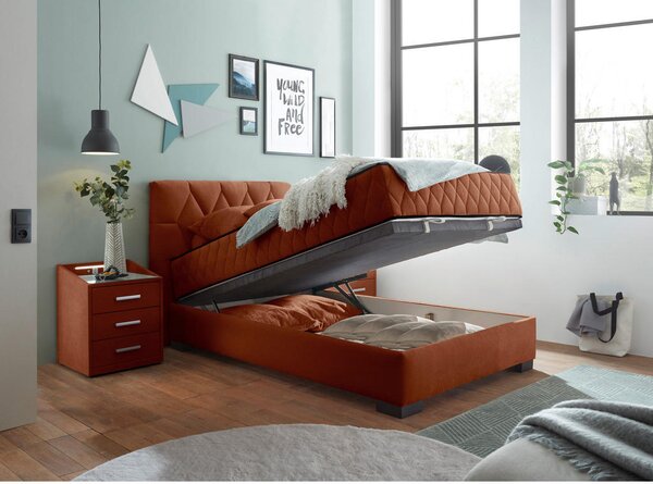 POSTELJA Z VZMETNICO 120 cm x 200 cm , tekstil, leseni material barve konjaka