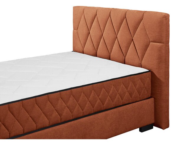 POSTELJA Z VZMETNICO 140 cm x 200 cm , leseni material, tekstil barve konjaka