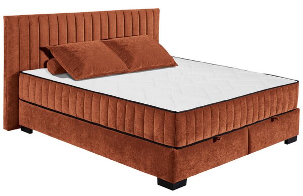 POSTELJA Z VZMETNICO 180 cm x 200 cm , tekstil, leseni material barve konjaka