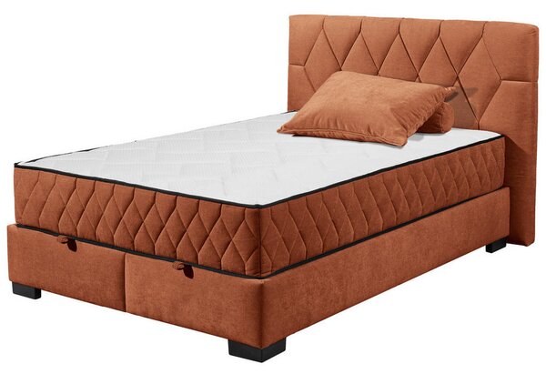 POSTELJA Z VZMETNICO 140 cm x 200 cm , leseni material, tekstil barve konjaka