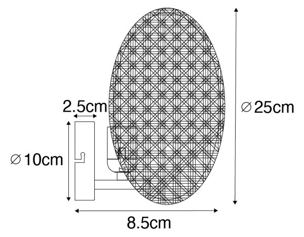 Podeželska stenska svetilka črna z ratanom 25 cm - Kata