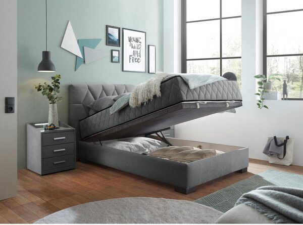 POSTELJA Z VZMETNICO 120 cm x 200 cm , tekstil, leseni material antracit