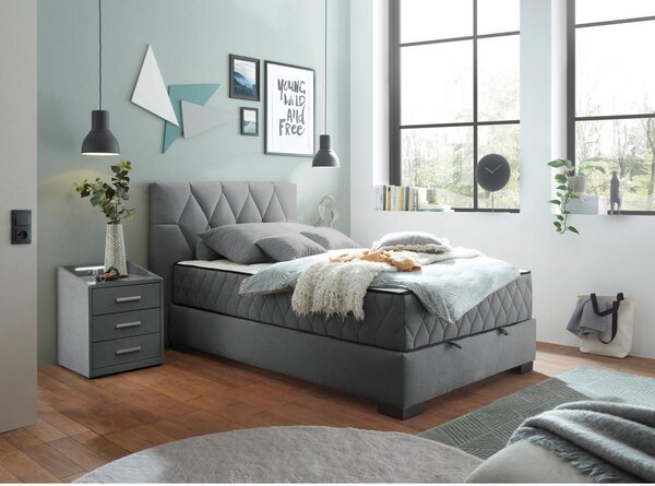 POSTELJA Z VZMETNICO 120 cm x 200 cm , tekstil, leseni material antracit