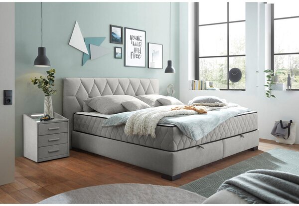 POSTELJA Z VZMETNICO 180 cm x 200 cm , tekstil, leseni material svetlo siva