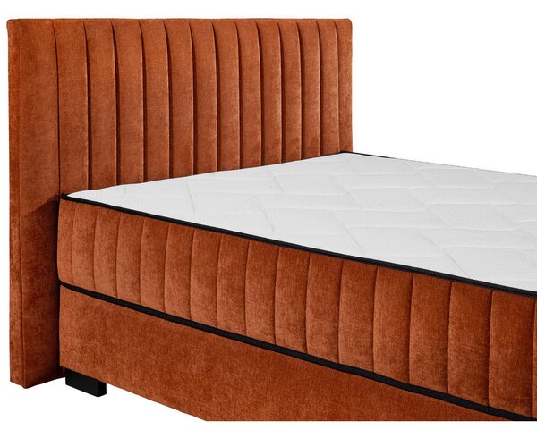 POSTELJA Z VZMETNICO 140 cm x 200 cm , tekstil, leseni material barve konjaka