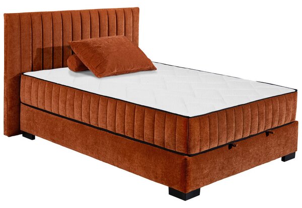 POSTELJA Z VZMETNICO 140 cm x 200 cm , tekstil, leseni material barve konjaka