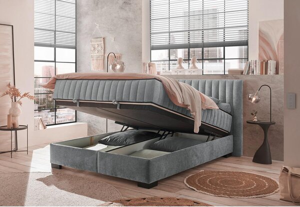 POSTELJA Z VZMETNICO 160 cm x 200 cm , tekstil, leseni material antracit