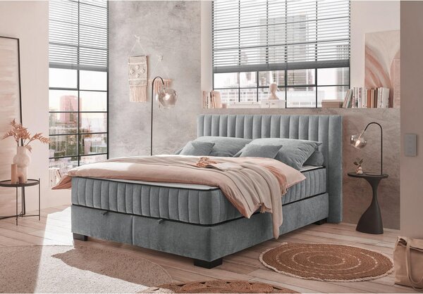 POSTELJA Z VZMETNICO 160 cm x 200 cm , tekstil, leseni material antracit