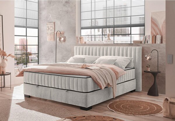POSTELJA Z VZMETNICO 180 cm x 200 cm , tekstil, leseni material bež