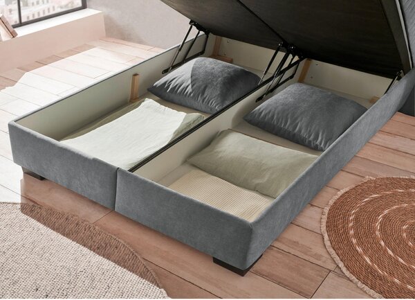 POSTELJA Z VZMETNICO 160 cm x 200 cm , tekstil, leseni material antracit