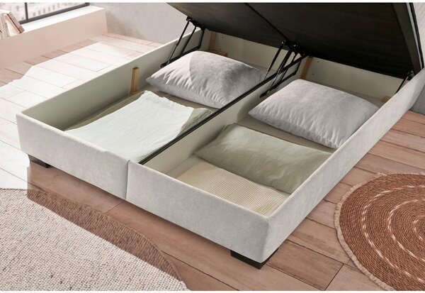 POSTELJA Z VZMETNICO 180 cm x 200 cm , tekstil, leseni material bež