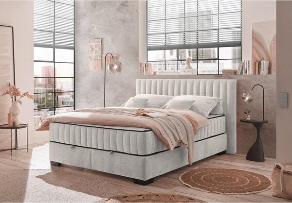POSTELJA Z VZMETNICO 160 cm x 200 cm , tekstil, leseni material bež